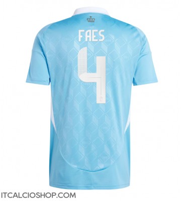 Belgio Wout Faes #4 Seconda Maglia Europei 2024 Manica Corta